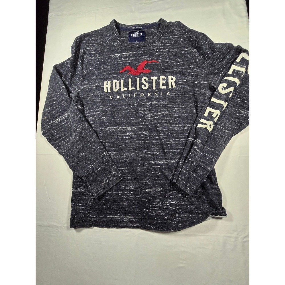 Hollister California Mens Large Black Gray Long Sleeve Graphic T-Shirt Logo